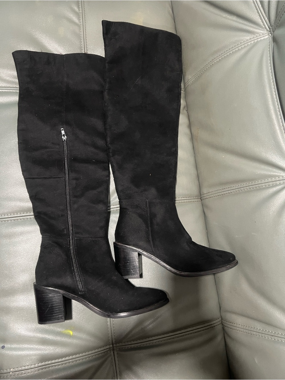 Black Over-the-Knee Block Heel Boots